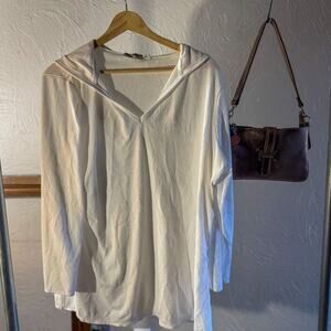 Croft & Barrow White Textured Cowl Neck Top Medium